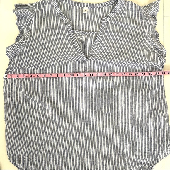 OLD NAVY Linen Cotton Blend Blue and White Striped Flutter Sleeve Blouse, XXL - Picture 14 of 15